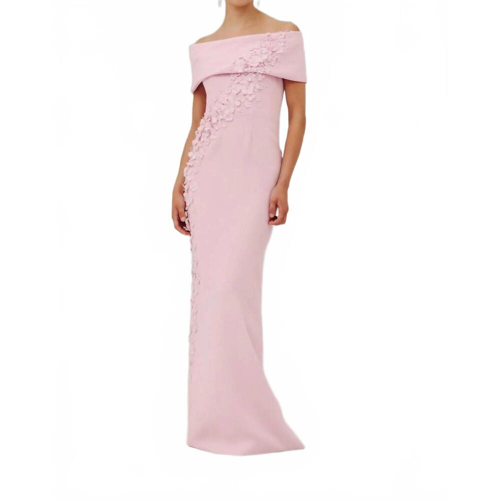 NEW CATHERINE REGEHR roll collar gown with full apple blossom spray in orchid